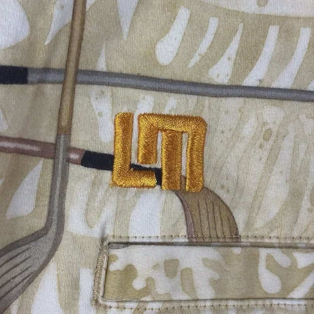 Loudmouth Men’s Golf Shorts 38 Club Print Tan Bermuda 11” Preppy Country Club